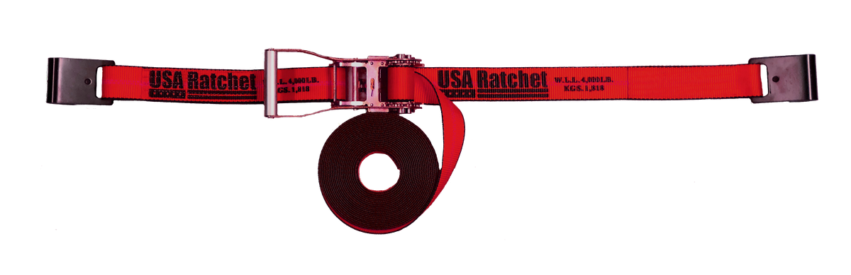 3" 40' Spinfree Ratchet Strap Assy. w/Flat Hooks RED