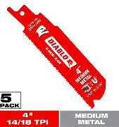 Load image into Gallery viewer, DIABLO 4 in. 14/18 TPI Bi-Metal Reciprocating Saw Blades for Medium Metal (5-pack)
