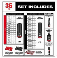 Load image into Gallery viewer, Milwaukee SHOCKWAVE Impact-Duty 3/8 in. Drive Metric and SAE Deep Well Impact PACKOUT Socket Set (36-Piece)
