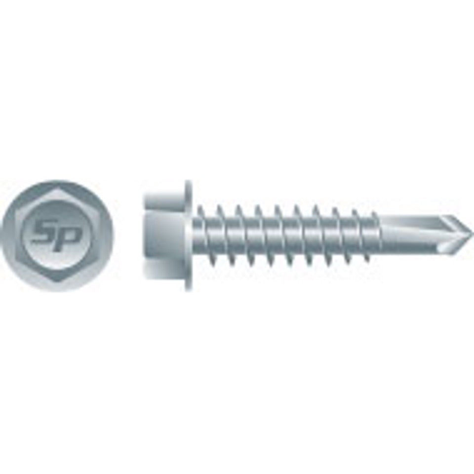 STRONG POINT #12-24  Unslotted Indented Hex Washer Head Screws, #5 Point, Zinc Plated