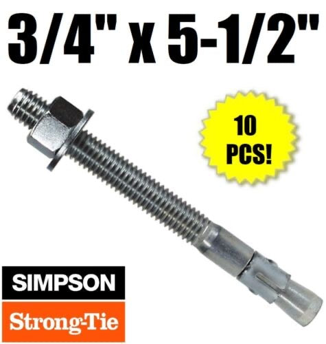 Simpson Strong-Tie 3/4" x 5-1/2" Zinc Strong-Bolt2 Wedge Anchor 10ct