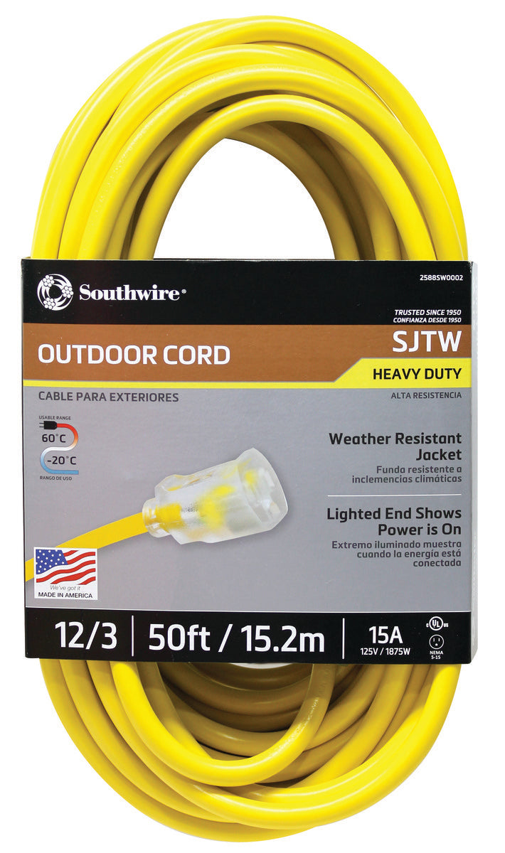 Southwire 12/3 SJTW Heavy Duty 3 Prong Extension Cords With Lighted Ends