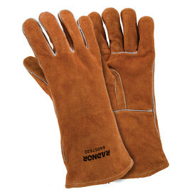 RADNOR™ Large 14" Brown Premium Cowhide Cotton Lined Hot/Heavy Material Handling Welders Gloves