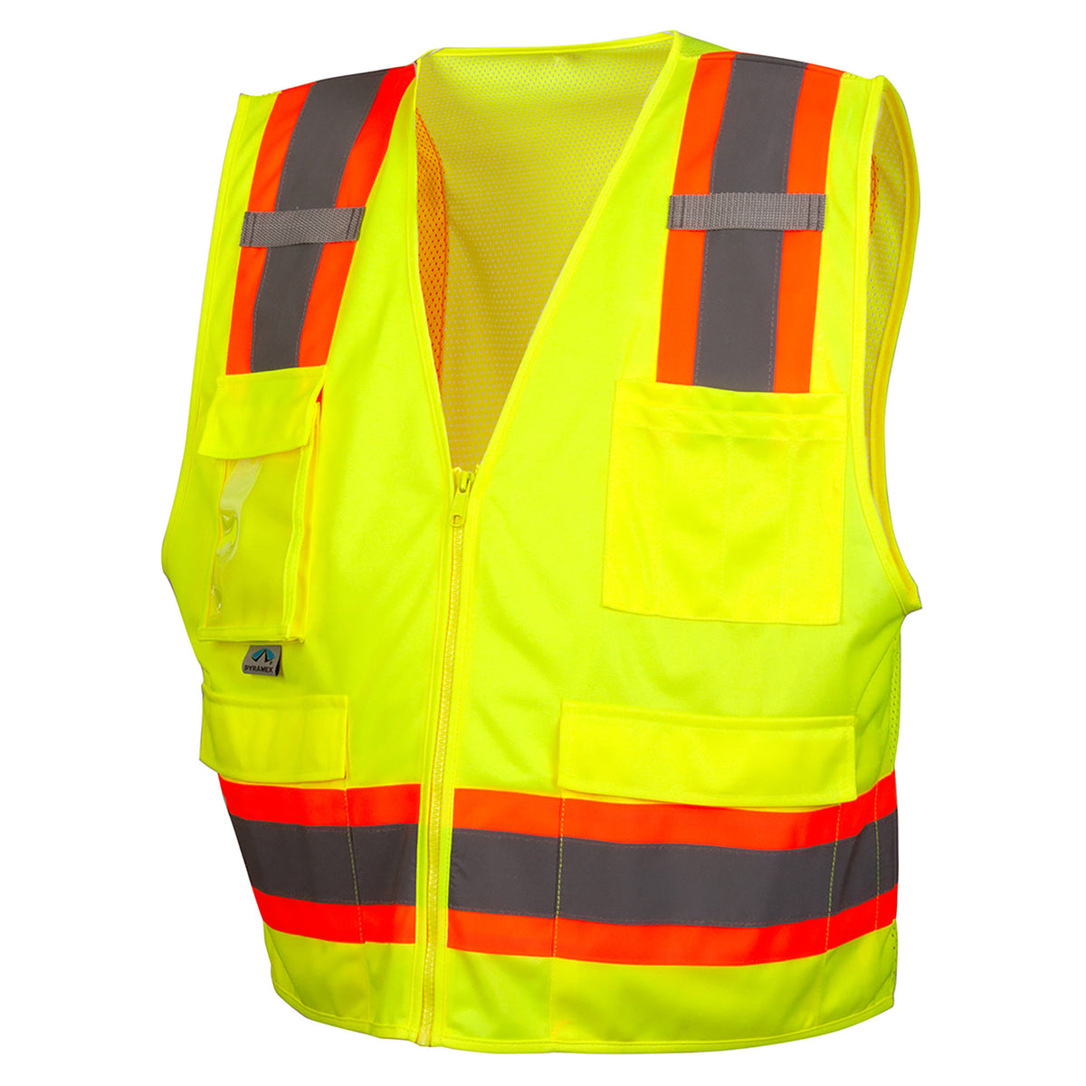 Pyramex RVZ24CP Series Type R Class 2 Two-Tone Surveyor Safety Vest with Clear Pocket